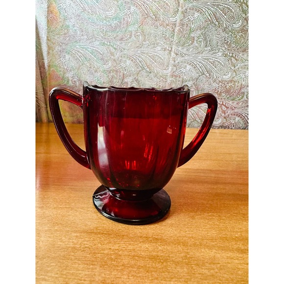 Vintage 34 Ruby Red glass creamer and open sugar set - Picture 5 of 10